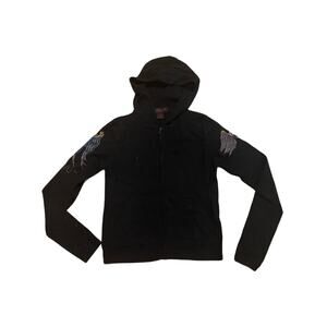 Vintage Y2K New Womens Raw 7 100% Cashmere Zip Up Hoodie Black S